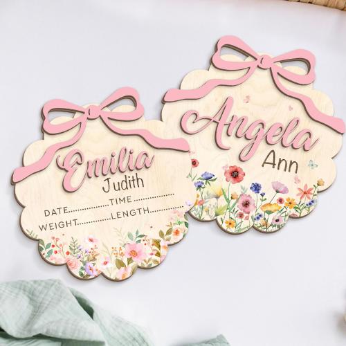 Floral Nursery Sign, Personalized Wooden Name Sign, Birth Stats, Baby Name Announcement Sign, New Baby Gift, Baby Shower Decor, Baby Girl