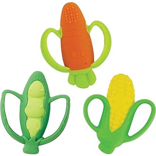 Infantino Farmers Market Teether Gift Set - Set of 3 BPA-Free Veggie Textured Silicone Teethers for Soothing Sore Gums, Multicolor
