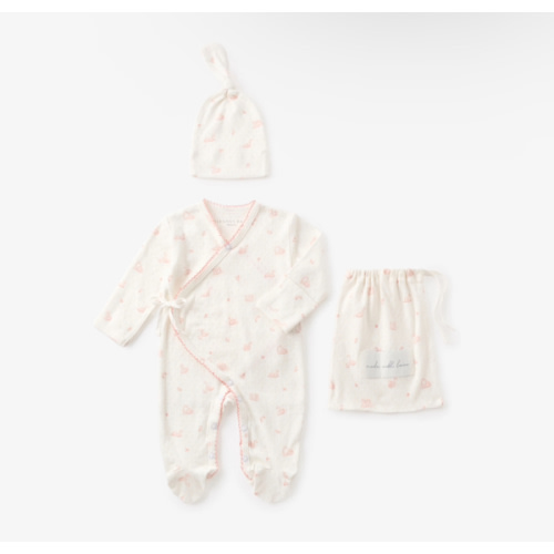 Pink Swan Print Organic Cotton Pointelle Layette 3 Pc Gift Set – Elegant Baby