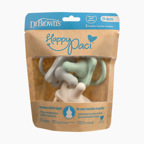 HappyPaci One-Piece Silicone Pacifier (3 Pack) - Green, Gray, Ecru