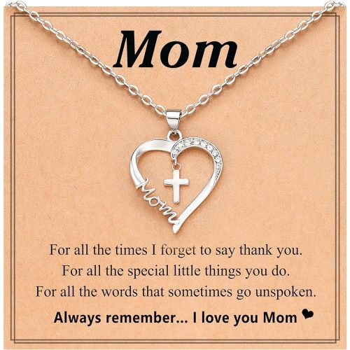 PINKDODO Heart Cross Necklace for Women Baptism Confirmation Easter Gifts