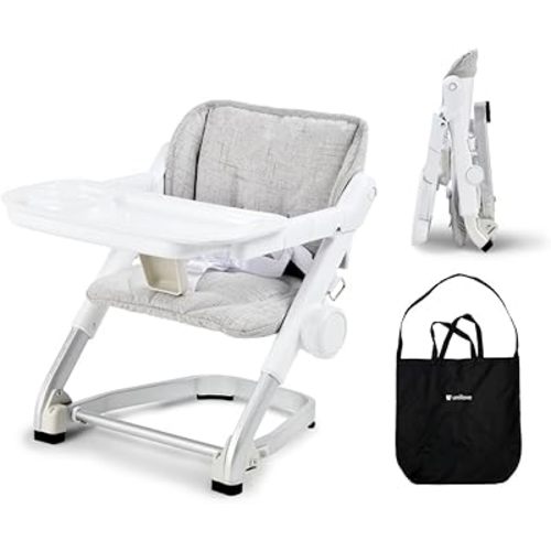 Feed Me 3-in-1 Travel High Chair Booster Seat for Infants and Toddlers - Transitional, Compact & Fits Any Chair, Swivel Tray, Shadow Gray