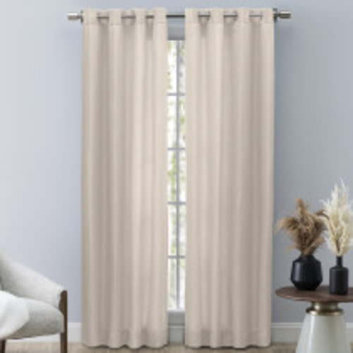 Ricardo Trading Grasscloth Lined Grommet Window Panel Curtain - Parchment, 54"W X 84"L