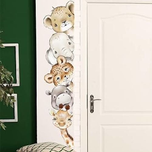 51.18x10.94 Inch Watercolor Jungle Animal Wall Decals Forest Animal Wall Sticker Elephant Lion Monkey Wall Decals for Baby Nursery Playroom Bedroom Classroom Kindergarten Wall Decor