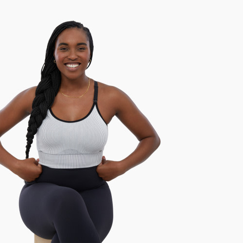 Ingrid and Isabel Seamless Nursing Sports Bra - Black White Combo, XL