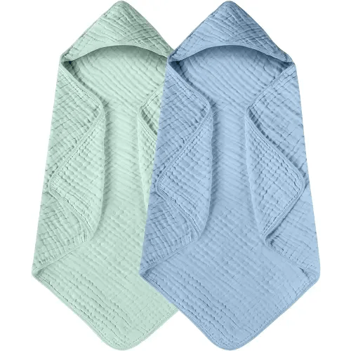 Yoofoss Hooded Baby Towels for Newborn 2 Pack 100% Muslin Cotton Baby Bath Towel with Hood for Babies, Infant, Toddler and Kids, Large 32x32Inch, Soft and Absorbent Newborn Essential