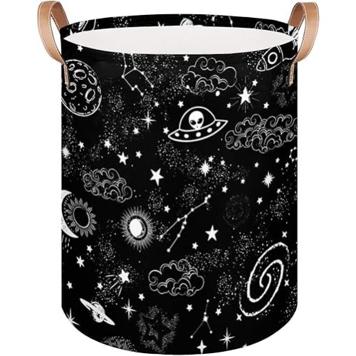 Large Laundry Basket Collapsible Tall Laundry Hamper Black Cute Planet Galaxy Space Round Storage Bin Storage Baskets for Kids Boys Girls Toys Clothes Hamper Laundry Bag Organizer, 70L