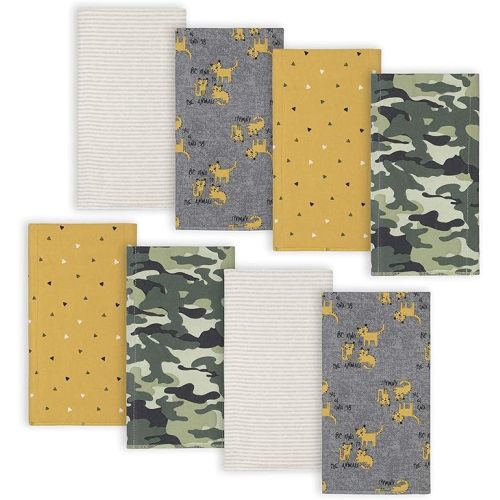 Gerber Unisex-Baby 8-Pack Cotton Flannel Burp Cloths - Tiger Grey - 20x14 Inch (Pack of 8)