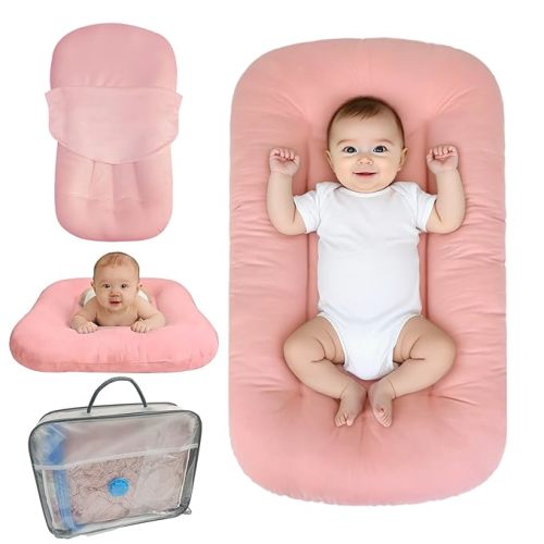Baby Lounger for Infants Babies 0-24 Months, Bionic Organic Lounger, Soft Cotton Breathable Infant Floor Seats & Loungers for Newborn Baby Shower Gifts (Pink)