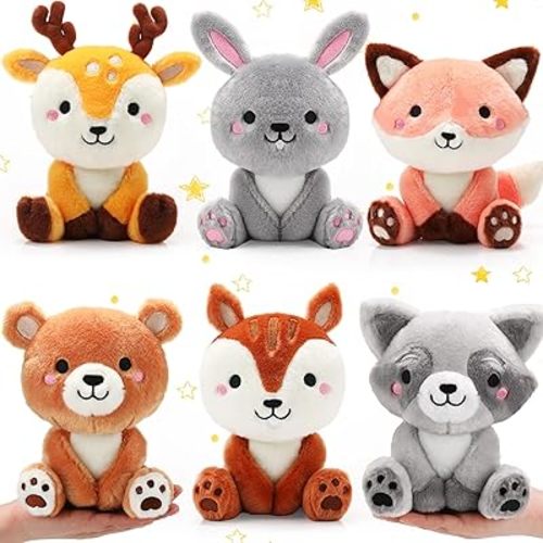 6 Pcs Woodland Animals Plush Toys 7 Inch Bear Rabbit Squirrel Deer Raccoon Fox Stuffed Animals for Birthday Gift Baby Shower Party Decor