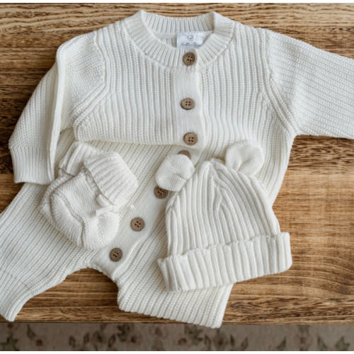Knitted Sleep Suit, Hat & Booties Set - Organic Cotton