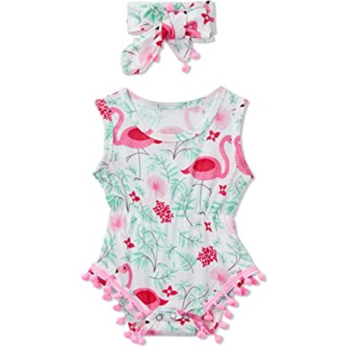 Baby Girl Clothes 0-24 Months Floral Sleeveless Newborn Romper Jumpsuit Outfit Set with Headband