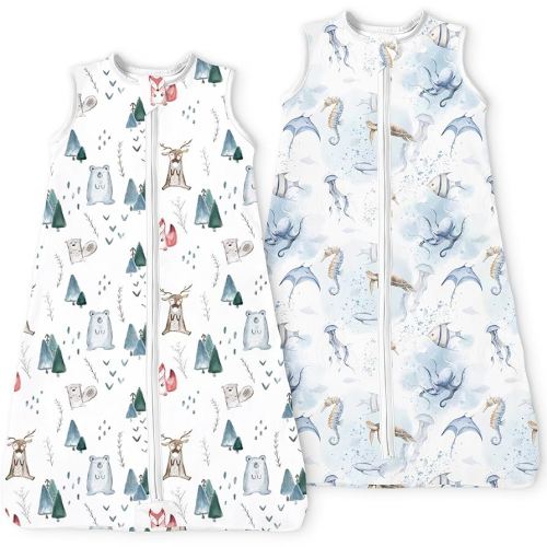 Sleep Sack 6-12-15 months 2-Pack, 0.5 TOG Stretchy Summer Baby Wearable Blanket with 2-Way Safe Zippers, Cozy Soft Sleeveless Sleeping Bag for Babies