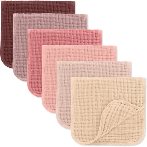 Comfy Cubs Muslin Burp Cloths 20" x 10", Pack of 6 - Large, 6-Layer, Ultra Absorbent 100% Cotton for Baby Drool and Messes - Soft, Safe & Gentle Baby Burp Cloths Set for Boys & Girls - Multi Girl