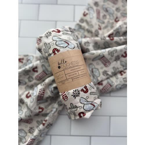 Western Swaddle | bamboo Cotton Swaddle Blankets| cowboy theme Swaddle | Muslin Baby Blanket| Baby Shower Gift | Receiving Blanket| boots