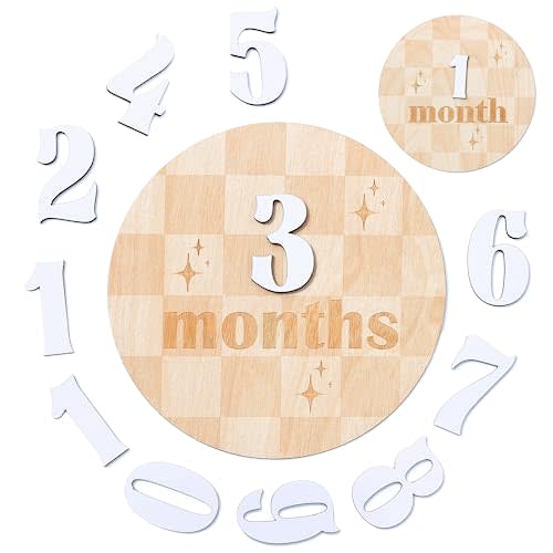 Baby Monthly Milestone Cards - Wooden Monthly Milestone Discs - Newborn Photography Props to Document Your Baby´s Growth - Baby Announcement Sign (Disc Caro)