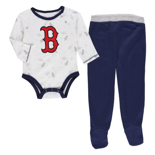6-9 mo. Boston Red Sox Navy/White Dream Team Bodysuit, Hat & Footed Pants Set
