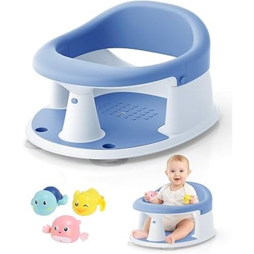Baby Bath Seat for Babies 6 Months & Up, Bath Seats for Babies Sitting Up, 3 Baby Bath Toys, Open Design, Non-Slip, Compact Toddler Bath Seat.