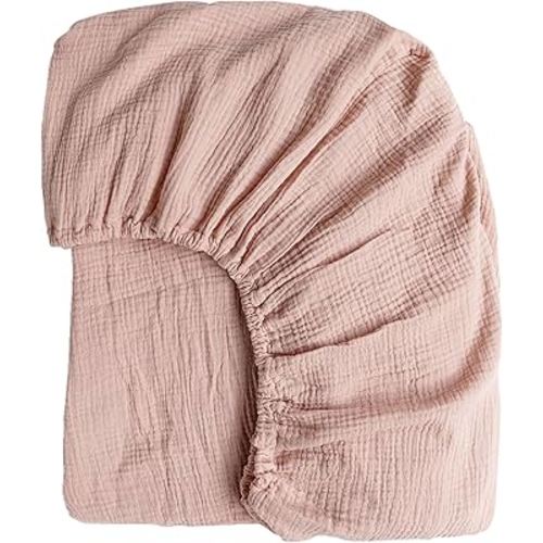 Konssy Muslin Fitted Crib Sheets 100% Cotton Baby Crib Sheets for Standard Crib Mattress (28 X 52 Inches), Soft and Breathable for Boys, Girls (Blush Pink)