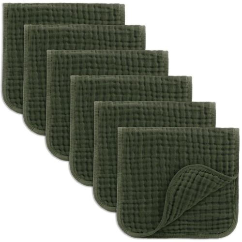 Muslin Burp Cloths Large 100% Cotton by Comfy Cubs (Kelp, Pack of 6)