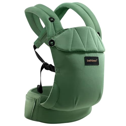 BethBear Baby Carrier for Newborn to Toddler 7-45 lbs with Natural Material, Ergonomic Design,Versatile and Adjustable,Hands Free for Moms&Dads,Green