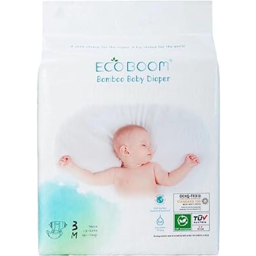 ECO BOOM Diapers, Baby Bamboo Viscose Diapers, Eco-Friendly Natural Soft Disposable Nappies for Infant, Size 3 Suitable for 13 to 22lb (Medium- 74 Count)