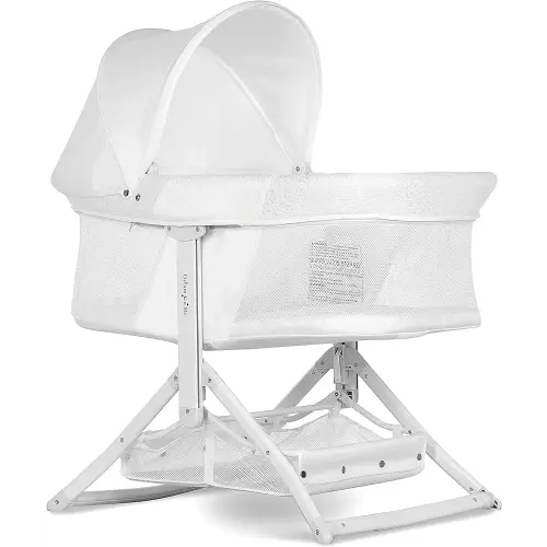 2-in-1 Convertible Insta Fold Bassinet and Cradle in White, Lightweight, Portable and Easy to Fold Baby Bassinet, Adjustable Canopy, Breathable Mesh Sides, JPMA Certified