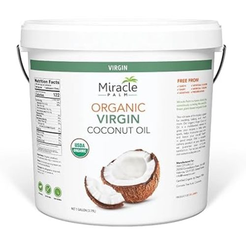 Miracle Palm Virgin Coconut Oil,128 Fl Oz (Pack of 1), USDA Organic, Non-GMO, Raw & Unrefined - Ideal for Skin, Hair, Baby Care & Cooking - Cold Pressed & Pure - Long Lasting with Pleasant Aroma