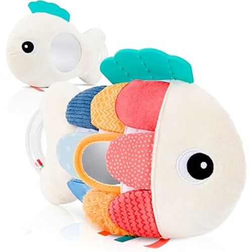 Soft Baby Sensory Toy with Tummy Time Mirror - Entertaining Fish Toy for Infants 0-6, 3-6, 6-12 Months with Rattle & Crinkle Paper - Perfect Montessori for Baby Showers & as Newborn/Infant Gift