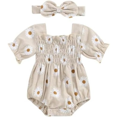 ZAXARRA Infant Baby Girl Plaid Romper Baby Pleated Romper Ruffle Festival Bodysuit Spring Summer Clothes with Headband