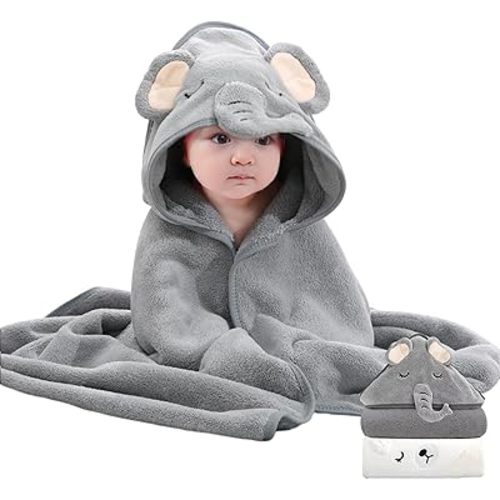 kmilro Baby Hooded Towel, 2-Pack Baby Essentials Baby Towels for Boy and Girl with 31.5x31.5 inch and 2 Different Designs, Soft Absorbent Baby Bath Essential Bath Towel as Best Gift for Newborn