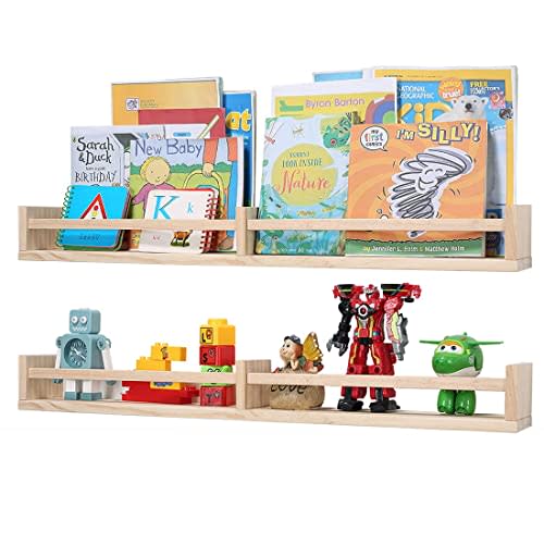 Austin yan Bookshelves Wall Mounted, 32inch Wood Floating, Bookshelf for Kids, Hanging Shelf for Baby Nursery Room Decor Set of 2 Pine, Wooded