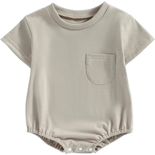 Newborn Baby Boy Girl Neutral Clothes Plain Cotton Bubble Romper Solid Short Sleeve Bodysuit Summer Outfit