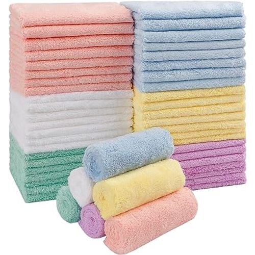 HOMEXCEL Baby Washcloths 50 Pack, Microfiber Coral Fleece Baby Bath Face Towel 7 x 9 Inch Extra Absorbent and Soft Burp Cloth and Wash Cloths for Newborn,Infants and Toddlers, Gentle On Sensitive Skin