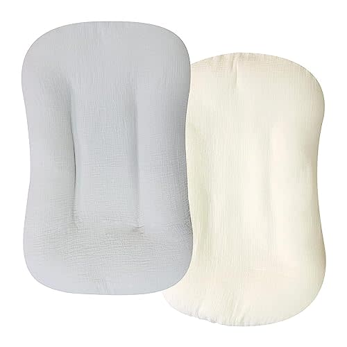 Hooyax Muslin Baby Lounger Cover 2 Pack, Organic Cotton Removable Slipcover for Newborn,Baby Padded Lounger Infant Floor Seat Cover for Boys Girls (Gray Creamy-White)