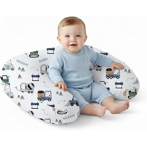 Little Grape Land Nursing Pillow, Upgraded Breast Feeding Pillow for Mom, Breastfeeding & Bottle Feeding for 0–16 Months, Soft Machine Washable Cover with Firm Breathable Filling for Tummy Time, Truck
