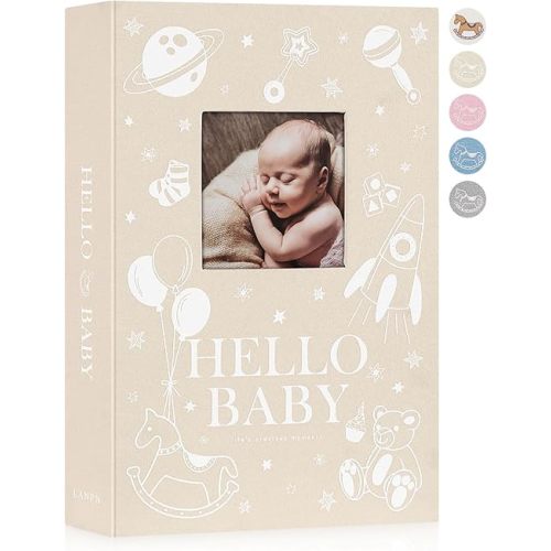 Lanpn Baby Photo Album 4x6 300 Pockets, Linen Newborn Bebe Ultrasound Photo Album with Memo Writing Area Photo Book, Picture Album for kids, Baby Girl Boy Memory Book Keepsake Beige