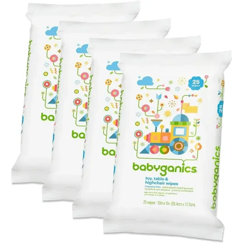 Babyganics Toy, Table & Highchair Wipes, 25 Count, 4 Pack