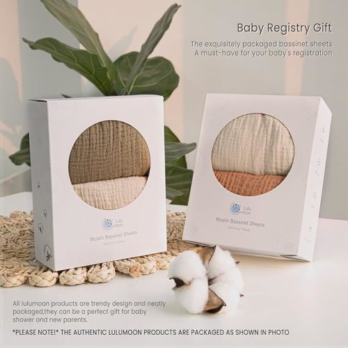 Muslin Bassinet Sheets Fitted - Universal Cotton Baby Sheets for Rectangle, Hourglass or Oval Bassinet Mattress (Olive & Cream)