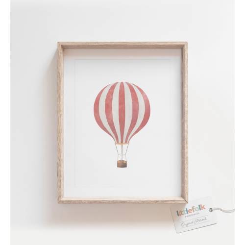Red Hot Air Balloon Print, Vintage Travel Wall Art, Printable Wall Art, Travel Nursery Decor, Kids Room Decor, DIGITAL DOWNLOAD