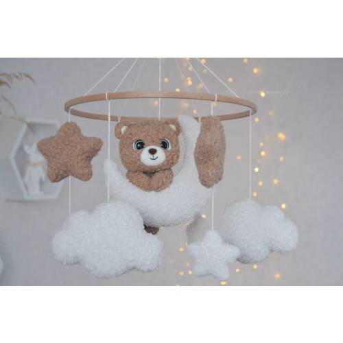Boucle baby Mobile, Neutral Gender Mobile, Baby Mobile Neutral, bear mobile , Stars Clouds Crib Mobile, Gift For a Baby, Newborn gift