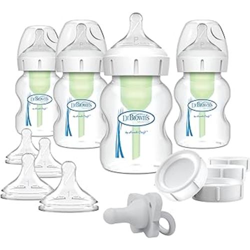 Dr. Brown's Natural Flow® Anti-Colic Options+™ Wide-Neck Breast to Bottle Pump & Store Feeding Set with Slow Flow Nipples,Baby Travel Caps and 100% Silicone HappyPaci™ One-Piece Pacifier