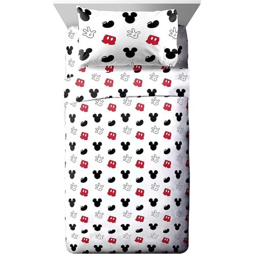 Jay Franco Kids Sheet Set with Fitted, Flat Sheets & Pillow Cover - Ultra-Soft Bedding with Pillowcase for Room Decor, White - Mickey Mouse, 3 Piece Twin