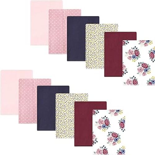 Hudson Baby Unisex Baby Cotton Flannel Burp Cloths Bundle, Blush Navy Floral, One Size