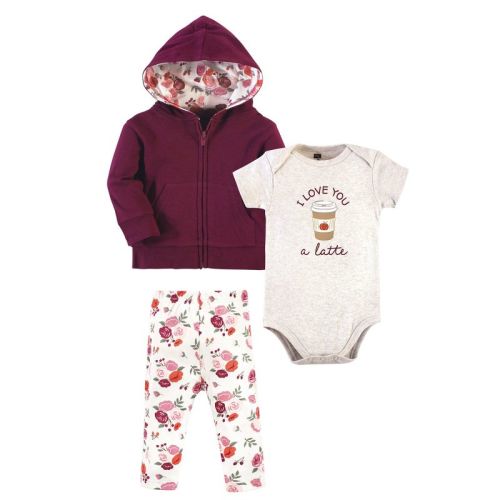 Hudson Baby Infant and Toddler Girl Cotton Hoodie, Bodysuit or Tee Top and Pant Set, Fall Floral Baby, Size: 0-3 months