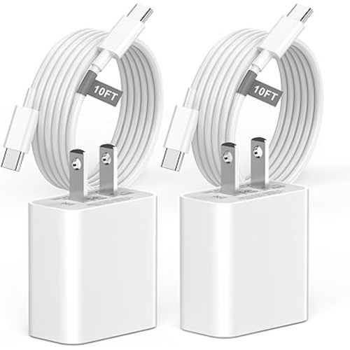 Matsusho iPhone 16 15 Charger Fast Charging 10 FT, 2 Pack 20W USB C Wall Charger Block with 10FT Long Type C to C Charging Cable for iPhone 16/16 Plus/16 Pro/16 Pro Max/15/15 Pro/15 Pro Max/15 Plus