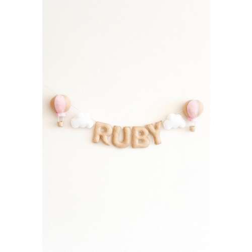 Personalized Hot Air Balloon Name Garland – Custom Felt Letters for Baby Nursery, Cloud Theme Baby Shower Decor