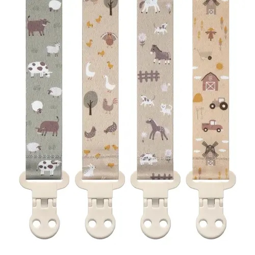 Baby Pacifier Clip Holder - Girl or Boy Unisex 4 Pack Gift Set – Farm Animals Barn and Tractors Neutral