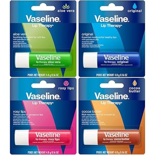 Vaseline Lip Therapy Variety 4-Pack, Moisturizing Lip Balm with Vitamin E, 0.16 Oz Ea