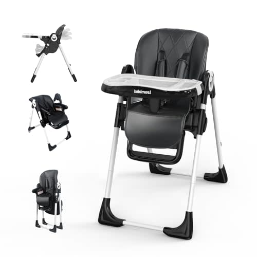 babimoni Baby High Chair, Foldable Feeding Chair for Babies & Toddlers | 4-in-1 Convertible;7 Height Settings;Reclining Seat;Easy-Clean Tray;5-Point Harness